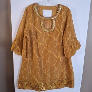 Roaman's Womens Size 18W Color Gold Sequin Trimmed Holiday Tunic